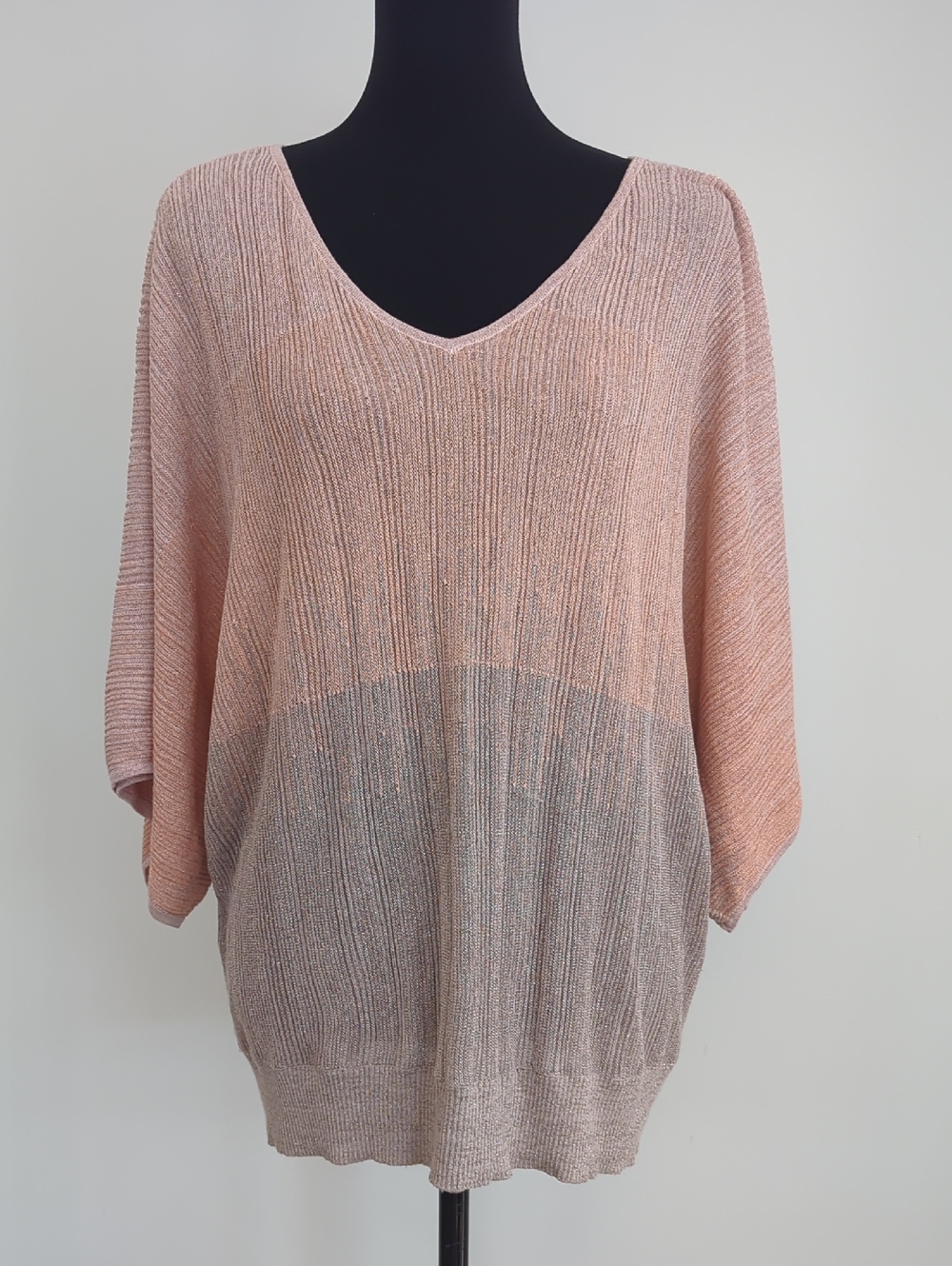 INC International Concepts Blush-to-Silver V-Neck Lightweight Butterfly Sweater